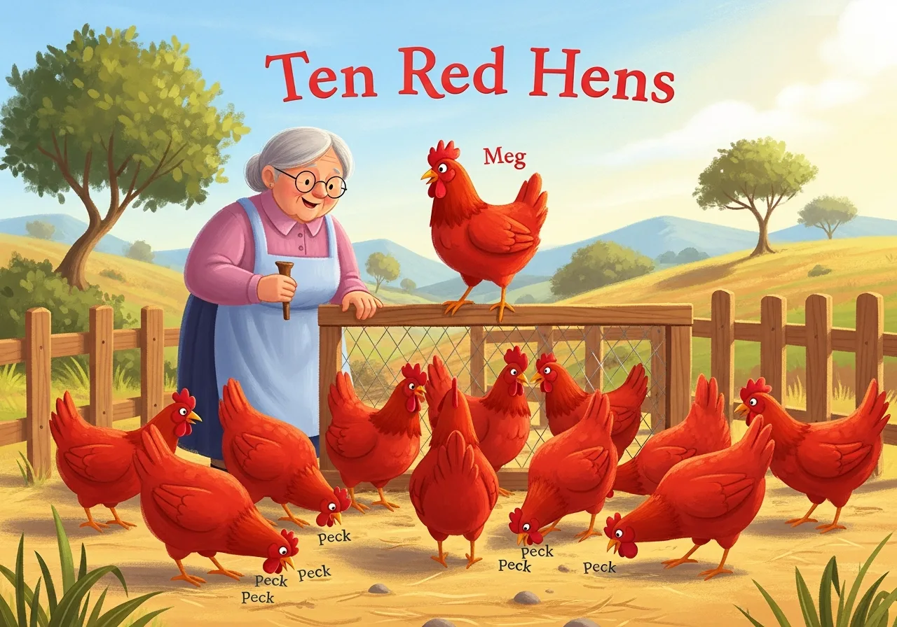 Ten Red Hens — Grade 1 graded reader (Level 2 · Short vowels)