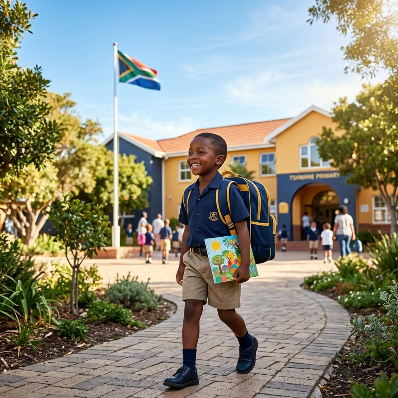 Confident South African child ready to start Grade 1 at big school